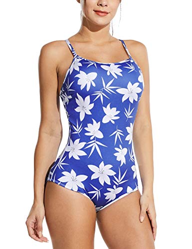 BALEAF Women's Athletic Training Adjustable Strap One Piece Swimsuit Swimwear Bathing Suit Print Blue 38