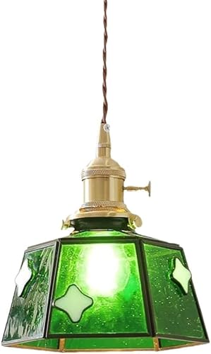 Pendant Light,Stained Glass Brass Ceiling Hanging Lamp Small Chandelier Single Kitchen Island Lighting Fixture E27 Suspended Lam