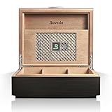 Boveda Bespoke Spanish Cedar Storage Box | Macassar Ebony Matte Finish | Custom Built-in Holder | Includes Seasoning Packs and 69% Two-Way Humidity Control Pack Size 320 | 50 Count Capacity