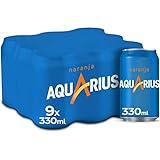 Bebida sin gas Aquarius Naranja - Bebida funcional con sales minerales, baja en calorías - Pack 9 latas 330 ml