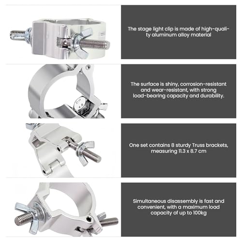 Bordeag 8er Pack Traversen Klammern, Bühnenbeleuchtungsklemme, Bühnenbeleuchtung Haken Klemme Aluminium Traverse Klemmen Truss O Clamp Für Bewegliche Bühnenlichter Und Scheinwerfer (28-35mm)