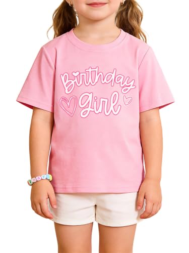 Image of Girls' Birthday Girl Letter Print T-Shirt with Bracelet, Pink, Size 4-12Y, Short Sleeve