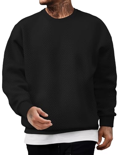 JMIERR Mens Crewneck Sweatshirt Casual Long Sleeve Texture Pullover Shirt for Men