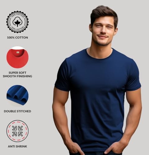 Image of ADRO Men's Cotton Regular Fit Combo Plain Solid T-Shirt Pack of 2