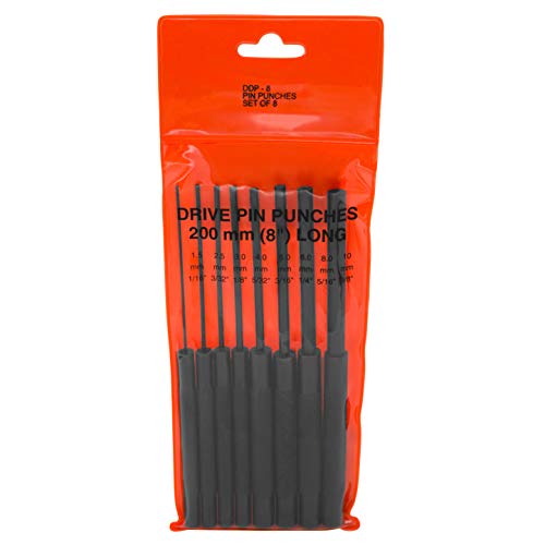 GROZ 8-Piece Pin Punch Set | 8 Length | Black Oxide Finish | Round Shank (25509)