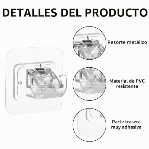Miniatura 4 de Funalix 6 Piezas Soporte Para Barra De Cortina De Pvc, Soporte Barra Cortina Sin Taladrar, Gancho Autoadhesivo Cortinas, Fuerte Adhesión Para Sala, Dormitorio, Baño Y Cocina Transparente