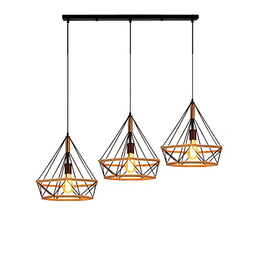 Lustre rétro en métal travaillé et corde naturelle pour salon élégant