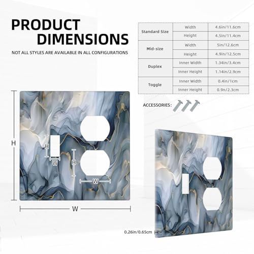 Decorative Outlet Covers Abstract Ink Blue Marble Glod Line Texture 2 Gang Outlet Cover Wall Plate Single Toggle Duplex Light Switch Cover Plate Switch Plate Covers for Kitchen Decor
