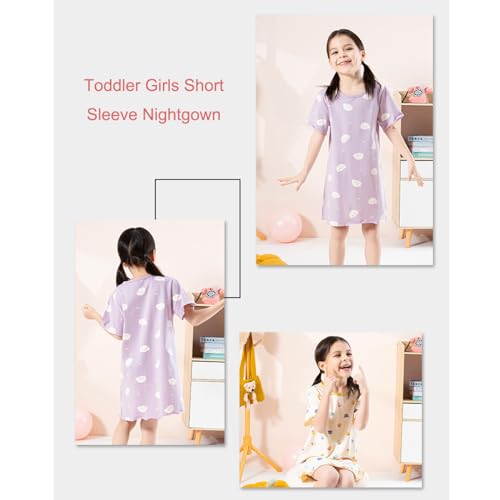KISBINI Toddler Girl Nightgown Short Sleeve Cotton Princess Sleepshirt Kids Pajama Dress3