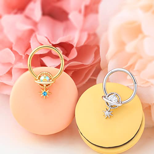 Melighting Septum Rings 16G Planet Septum Jewelry Surgical Steel Daith Piercing Jewelry Clear Cz Hinged Segment Helix Earrings Cartilage Piercing Jewelry Women #TOP5