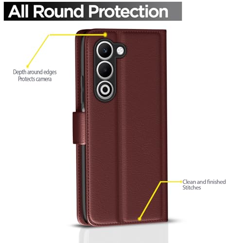 Image of Amazon Basics Flip Cover for Oppo A5 5G Leather Finish | Wallet Stand and Shock Proof | Inside TPU with Card Pockets | Complete Protection Flip Case (Brown)