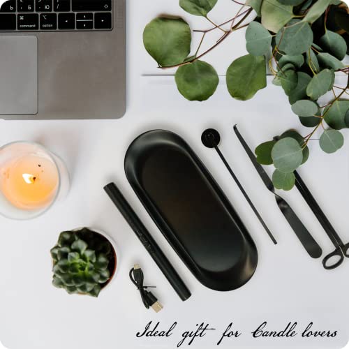 Exquisite Candle Accessories Tool Pack Bag, Rechargeable Electric Lighter, Wick Trimmer, Dipper, Snuffer and Tray Holder Elegant Kit Gift for Candle Lovers in Dating, Valentines Decor. ( Lemon Gold ) - Image 3