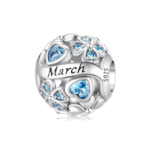 Aurevella Lucky Clover Birthstone Charms 925 Sterling Silver Charm for Pandora Bracelets and Necklaces Birthday Holiday Women Jewelry Gifts