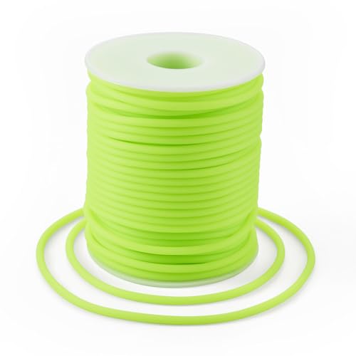Beadthoven 3mm Hollow Pipe Rubber Tube Cords, 27Yards Barber Cord for Knitting Stitch Holder, Tubing Rubber Cord with Spool for Bracelet Jewelry Making DIY Crafts 1.5mm Hole - Green Yellow