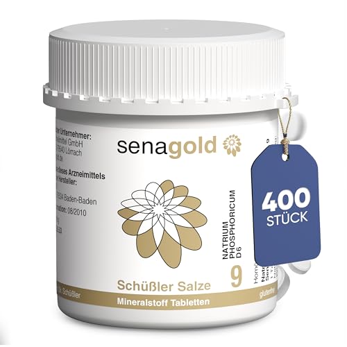 Senagold Schüssler Salze Nr. 9 - Natrium phosphoricum D6– Das Salz des Stoffwechsels - Gluten- & Alkoholfrei - hergestellt nach Homöopathischem Arzneibuch in Deutschland - 400 Stück Schüssler Salze 9