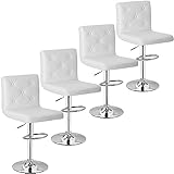 VECELO Bar Stools Set of 4, Modern PU Leather Adjustable Bar Stools with Back, 360° Swivel Bar Height Stools for Kitchen Counter Island, X-Large Size, 17.3' D x 16.5' W x 45' H, White