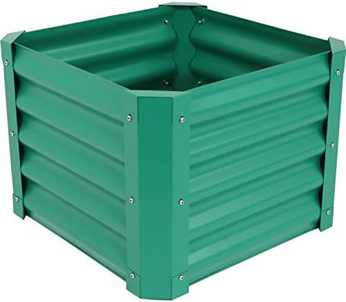 Sunnydaze Raised Metal Garden Bed Kit - Powder-Coated Steel 22-Inch Square Planter for Plants, Flowers, Herbs, Fruits and Vegetables - 16 Inches Deep - Green