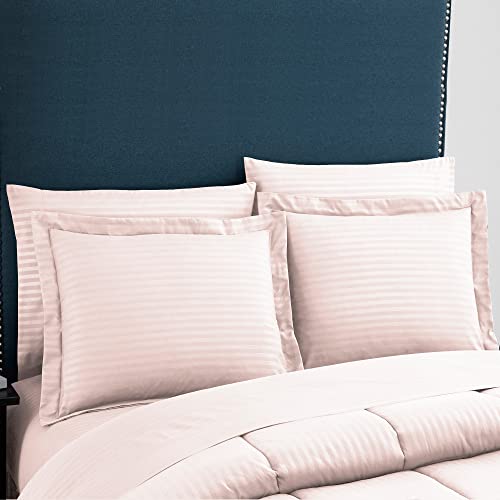 Image of Sweet Home Collection 8 Piece Comforter Set Bag with Dobby Stripe Design, Bed Sheets, 2 Pillowcases, 2 Shams Down Alternative All Season Warmth, Queen, Pale Pink