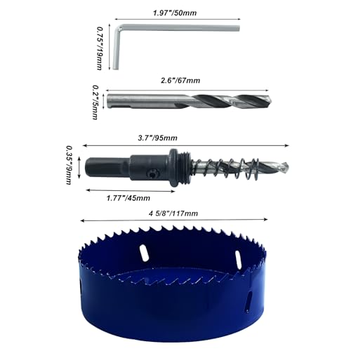 Image of Luomorgo 117mm /4 5 /8 inch Hole Saw, 1 1 /4 inch Cutting Depth | HSS Bi-Metal, Hole Cutter, For Wood Cornhole Boards Plastic Drywall & Metal Sheet
