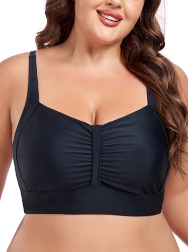 Ocean Blues Women's Plus Size Ruched Bikini Top Square Neck Swimsuit Tops Padded Bathing Suits Sport Bra2