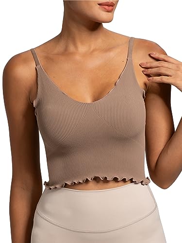 Image of Sunzel Tank Top for Women, V Neck Seamless Ribbed Crop Camisole with Ruffles