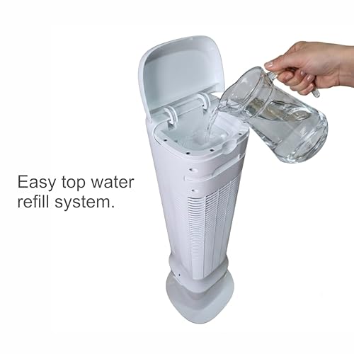 Image of WelTherm 6L Tower Air Cooler for Room, Home & Office with Remote Control, Top Water Refill | Ice Chamber, Digital LED Display Touch Panel, 3 Modes & Speeds 24H Timer | Noiseless| 4 Ice Packs WX-SWIFT