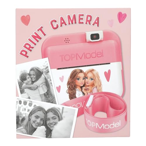 Depesche 13775 TOPModel: cámara para niños con opción de Selfies, en Rosa y Blanco, con Motivos de Modelos, cámara instantánea con función de vídeo y Juegos, Incluye Papel para Impresora
