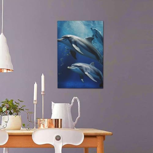 Tableau dauphins mignons prêt à être accroché pour mur vide de salon