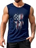 CJQCJQ American Reaper Skull Patriotic Gym Shirts - US Flag Graphic Muscle Tee - Badass Independence Day Mens Sleeveless Shirts for Summer Workout & Bikers(T16-Blue,L)