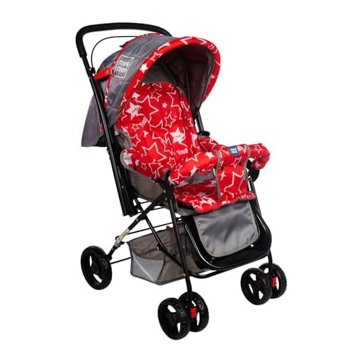 Mee Mee Baby Pram with Adjustable Seating Positions and Reversible Handle (Red Grey)