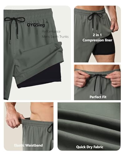OYGSieg 2 in 1 Mens Swim Trunks 7 Inch Board Shorts Quick Dry Swim Shorts Suit with Pockets4