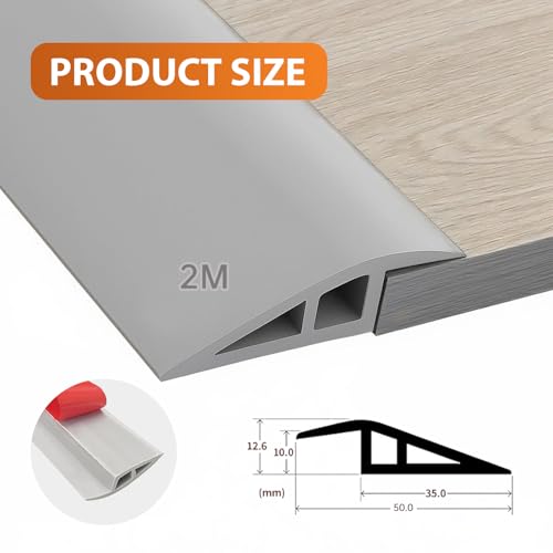 PVC Türschwellen Leiste, 2M x 5cm PVC Übergangsleiste Bodenleiste, Übergangsprofil Selbstklebend, Schwellenrampe Übergangsschiene Selbstklebend, für Parkettböden, Schwellen (Grau)