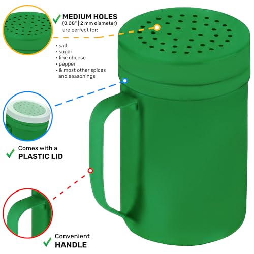 Image of CUSINIUM 14oz Forest Green Stainless Steel Salt Pepper Dredge Shakers - With Plastic Cap - With Handle - Pack of 2