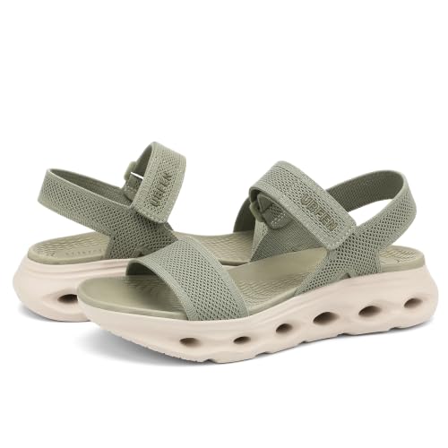 Image of UBFEN Womens Comfortable Walking Sandals with Cushioned Sole | Non-Slip Rocker Bottom, Arch Support, Adjustable Straps, Lightweight Water Sport Platform Summer