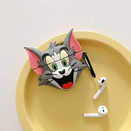 Image of for Airpods Pro 2019 Pouch Case Cover Headphones Soft Silicone Cartoon Character Cover with Keychain, 360-degree Protection (Grey Cartoon)