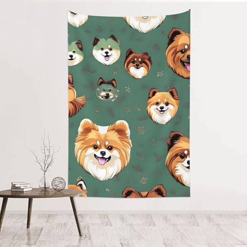 Décoration murale Poméranien grand format 152x101 en tissu doux