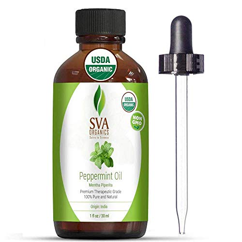 SVA Organics Peppermint Essential Oil Organic Certified with Dropper- 30 ml (1 fl oz) 100% Pure, Natural and Therapeutic Grade For Radiant Skin, Hydrating Dry Hair, Aromatherapy & Diffuser