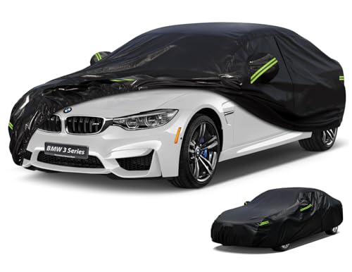 Image of Kaugung Car Cover Custom fit BMW 3 Series F30 320i 325i 328i 330i(2011-2018), 7 Layers Windproof All Weather Waterproof Outdoor Cover Sun Rain UV Dust Snow Protection. Black