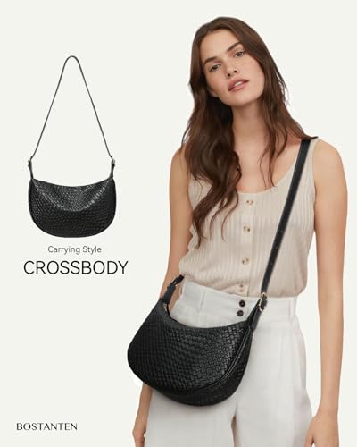 Image of BOSTANTEN Purses for Women Crescent Crossbody Bag Vegan Leather Shoulder Hobo Handbag Adjustable Strap