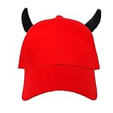 Unisex Baseball Cap Hip-Hop Little Devil Bone Bones Hats Snapback Cap with Horns (Red)