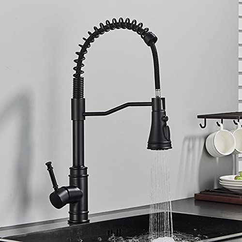 Robinet de cuisine extractible nickel noir avec jet lame et ressort pour évier farmhouse