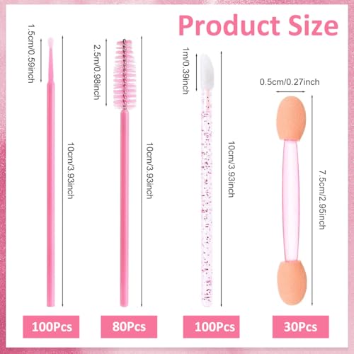 Image of MAYCREATE 310Pcs Makeup Tools Set with Storage Case, Pink Beauty Accessories Kit with 100Pcs Lip Brushes, 100Pcs Micro Swabs, 80Pcs Mascara Brushes,& 30Pcs Dual Head Eyeshdow Applicator