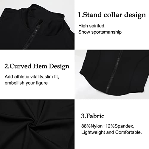 Women's Golf Shirts Sleeveless Zip Up Athletic Tank Tops Quick Dry Lightweight Full Zip Cropped Workout Running Vest Breathable Nylon Slimming Dry Fit Sportswear Black #TOP1