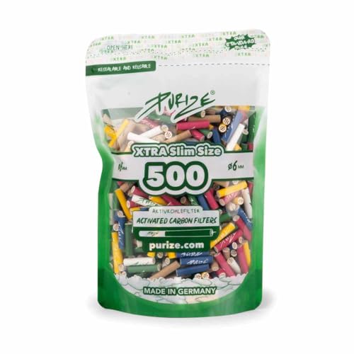 500x PURIZE Activated Carbon Filters Doypack XTRA Slim Size Multicoloured