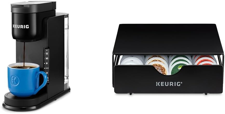 Keurig K-Express Coffee Maker, Single Serve K-Cup Pod Brewer, Black, 12.8' L x 5.1' W x 12.6' H & Slim Non-Rolling Storage Drawer, Coffee Pod Storage, Holds up to 24 K-Cups