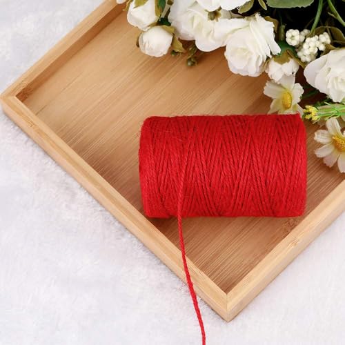 Image of KINGLAKE Natural Jute Twine - 328 Feet, Durable Packing String, Arts & Crafts Gift Twine, Red