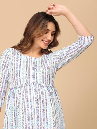 Image of The Mom Store Maternity and Nursing Sleeveless Dress for Women | Casual Dress | Pre and Post Pregnancy Wear | Printed Stylish Dress for New Mom | Trendy Dresses for Women's