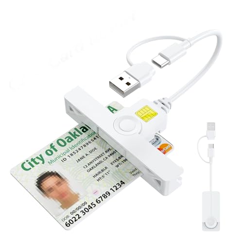 Image of CAC Reader 2 in 1 Type C Dual Connector, DOD Military USB Common Access CAC Card Reader Type C USB Smart Card Reader Compatible with Windows, Mac OS Mini Fold Plug and Play
