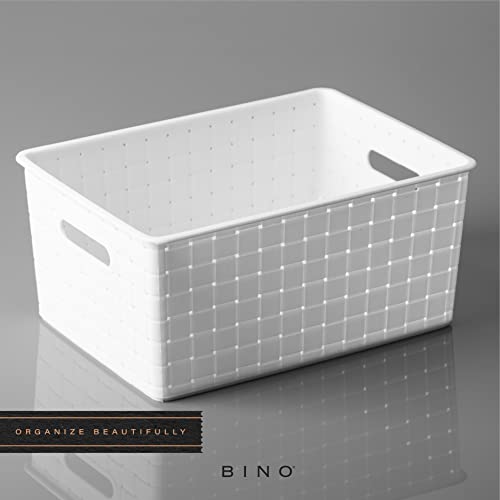 Bino | Plastic Basket, Medium - White | The Stable Collection | Multi-Use Storage Basket | Rectangular Cabinet Organizer | Baskets For Organizing With Handles | Home & Office Organization And Storage #TOP5