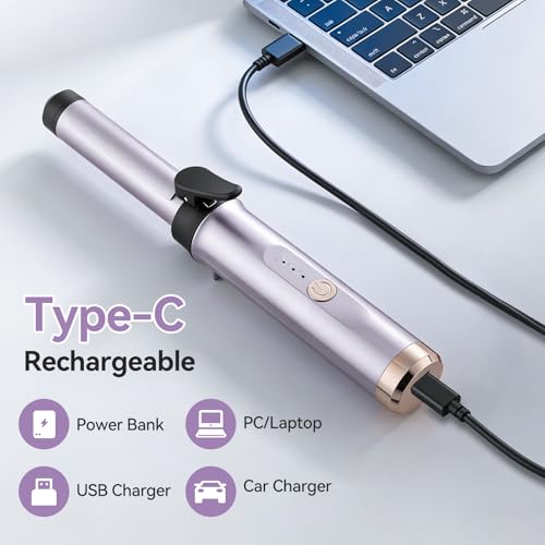 Image of Mini Cordless Curling Iron Travel: Hair Curler USB Rechargeable Portable with 3 Setting Temp 200 Million Negative Ion Curlers for Short Hair